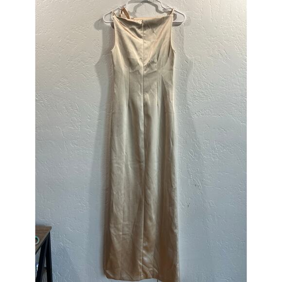 MESHKI Champagne Satin Gown XXS NWT Elegant Formal Dress with Slit - Picture 3 of 16